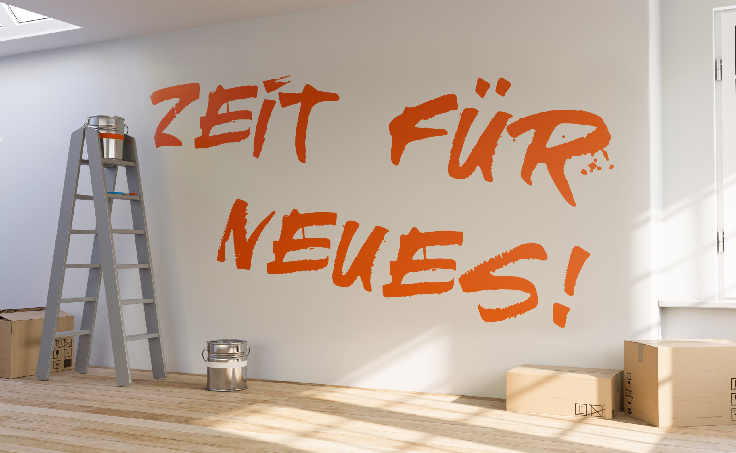 3D Illustration Wohnungswand Zeit für Neues